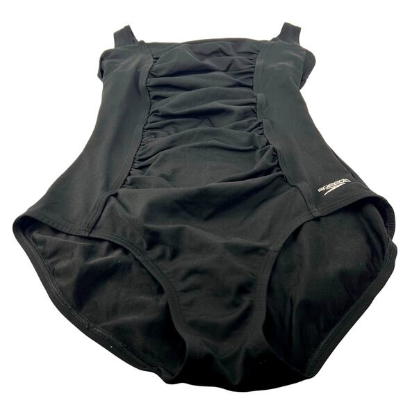 SPEEDO Women's Solid Shirred Tank Padded Built One Piece Black Slimming Swimsuit - Picture 6 of 10